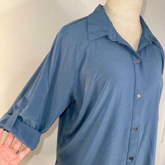 Columbia Blue Omni-Wick Button Front Top Womens XL Utility Roll Tab Sleeves - Picture 3 of 10